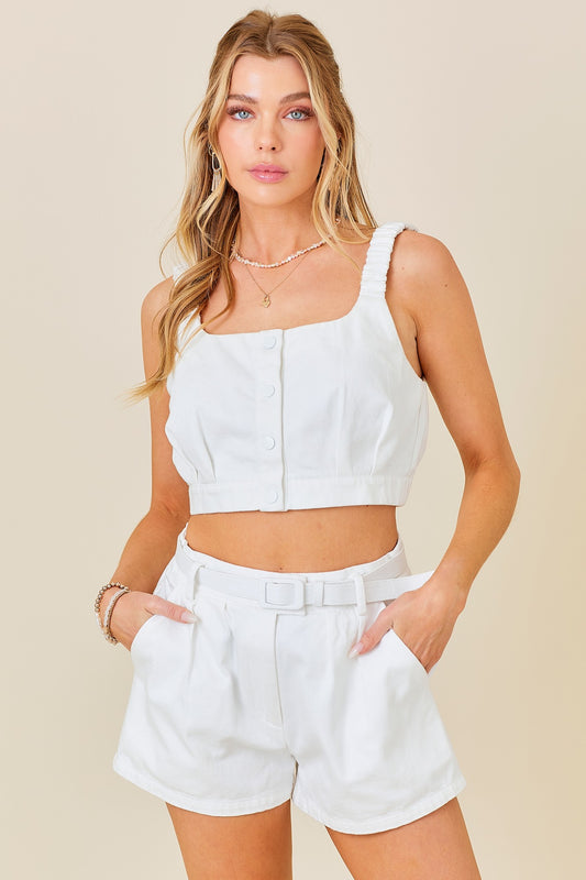 CROPPED TANK AND BELTED SHORTS SET