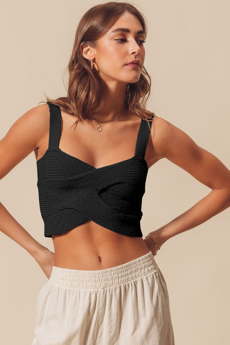 FITTED CRISS CROSS SWEATER KNIT CROP TANK TOP
