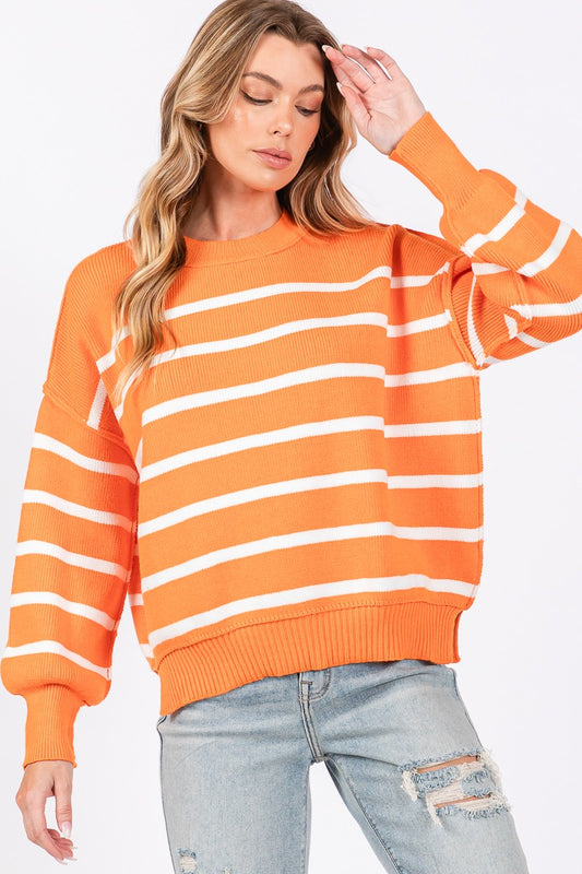 STRIPED ROUND NECK PULLOVER SWEATER