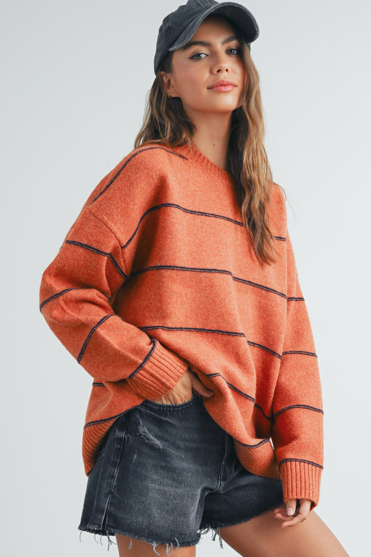 STRIPED PATTERN DROP SHOULDER SWEATER