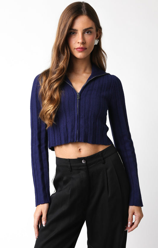 FULL ZIP CROP SWEATER