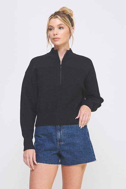 Dolman Half Zip Textured Sweater