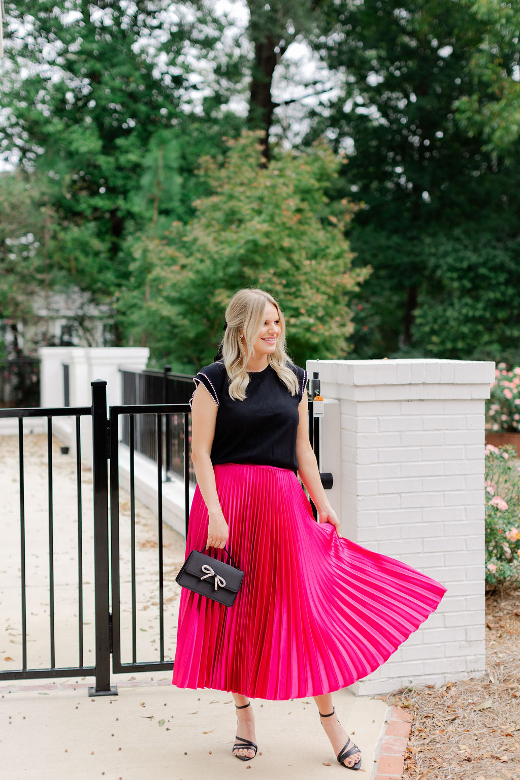 SATIN PLEATED MIDI SKIRT