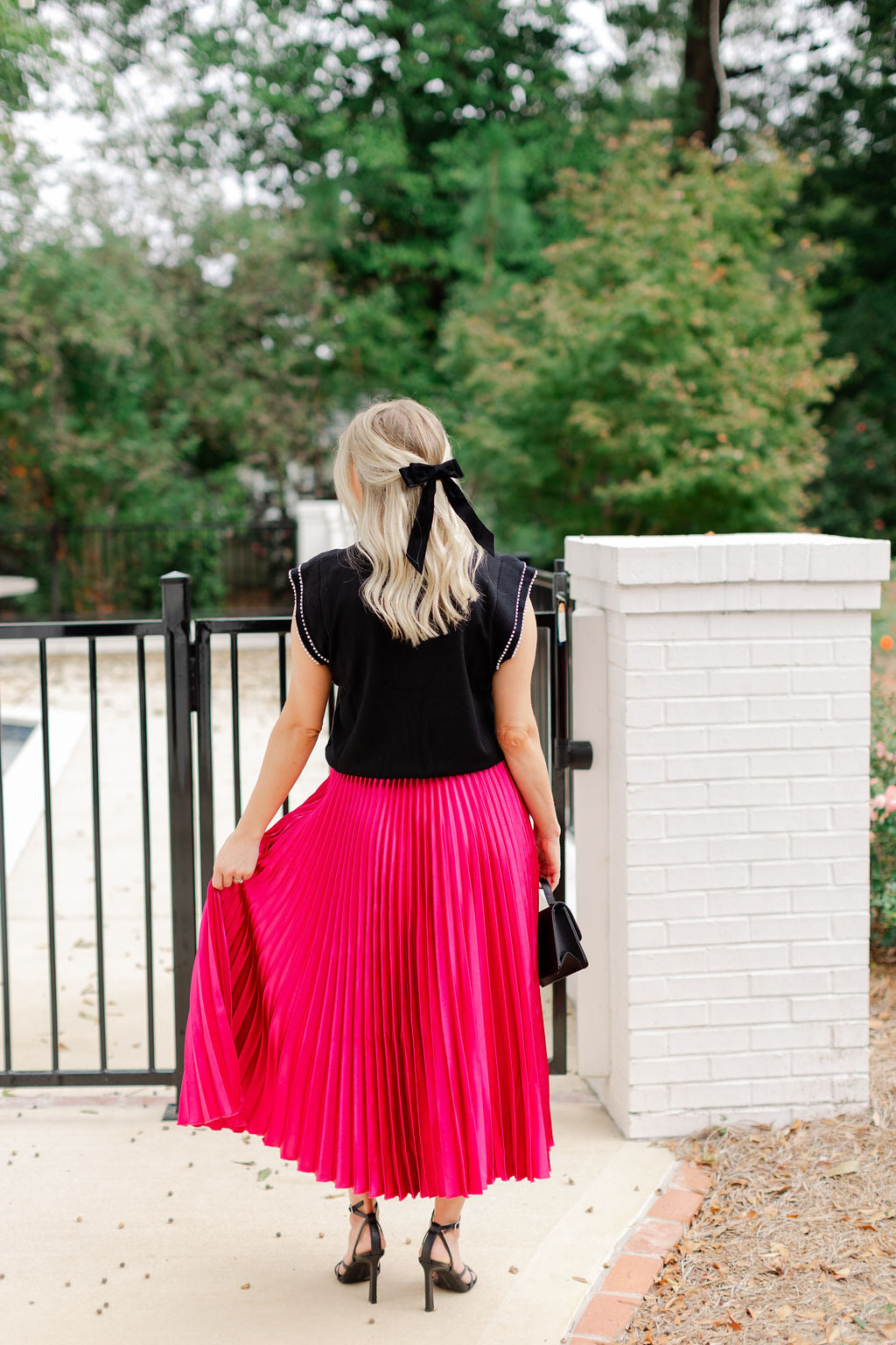 SATIN PLEATED MIDI SKIRT