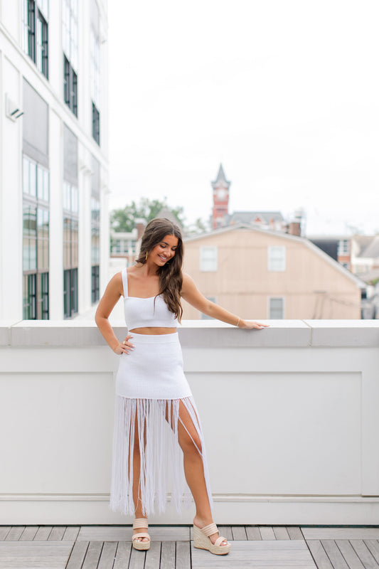 TWO PIECE SET WITH FRINGE SKIRT