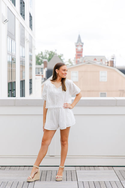 EMBROIDERED CROP TOP AND SHORTS SET