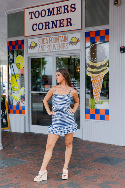 GINGHAM SMOCKED MINI DRESS