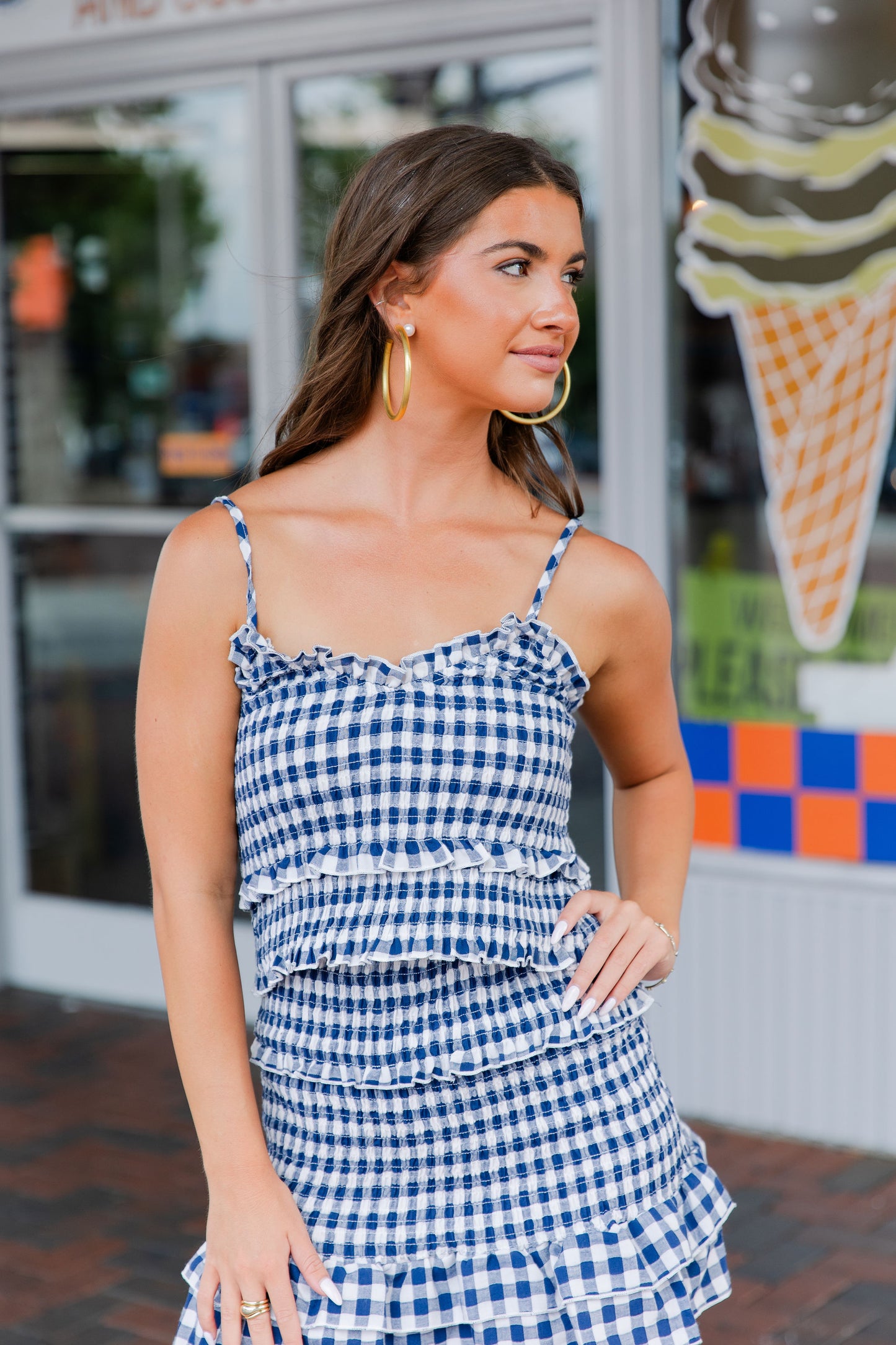 GINGHAM SMOCKED MINI DRESS