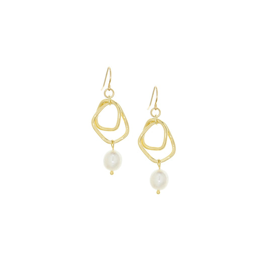 Layered Link Earring with Pearl Drop