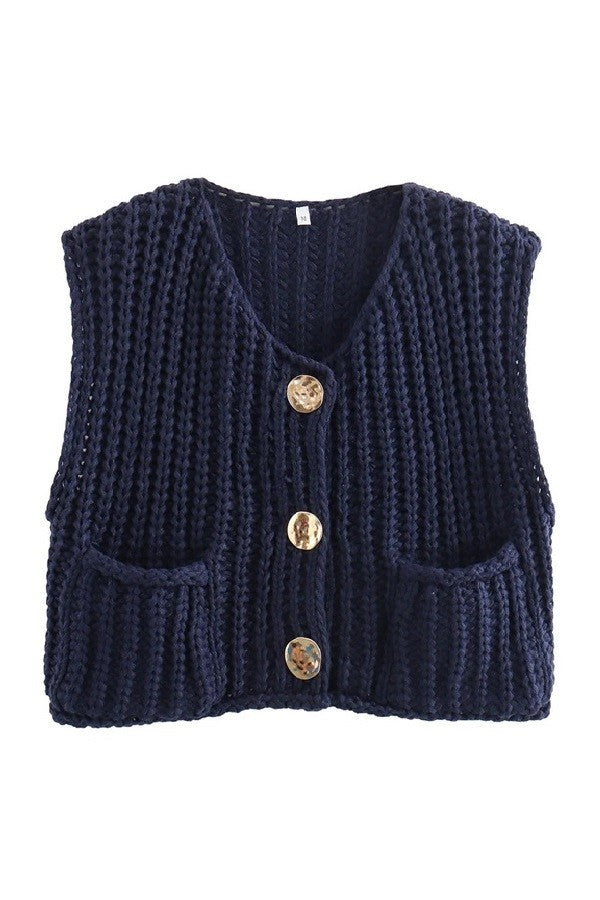 SWEATER VEST WITH GOLD BUTTON DETAIL