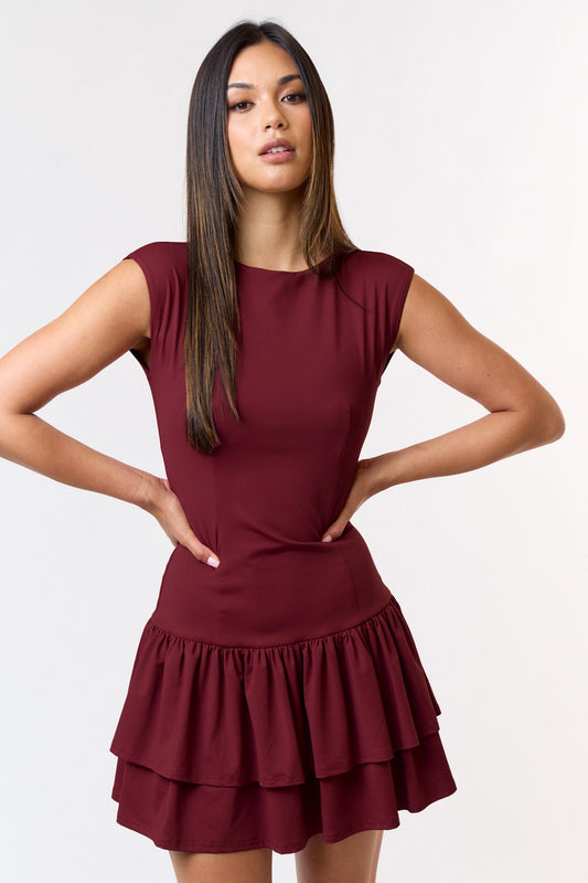 Cap Sleeve Ruffled Mini Dress