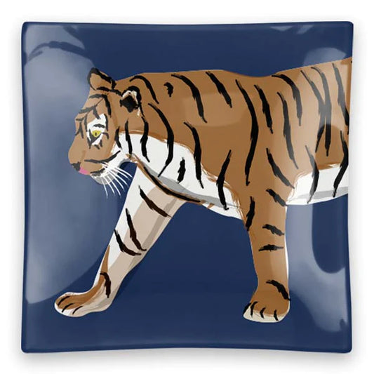 WALKING TIGER SQUARE GLASS TRAY NAVY