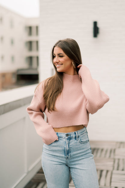 LONG SLEEVE RIBBED CROP SWEATER