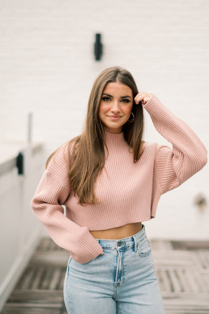 LONG SLEEVE RIBBED CROP SWEATER