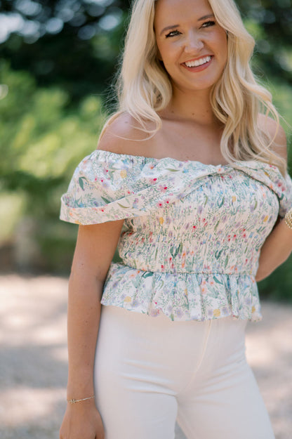 RUCHED OFF THE SHOULDER TOP