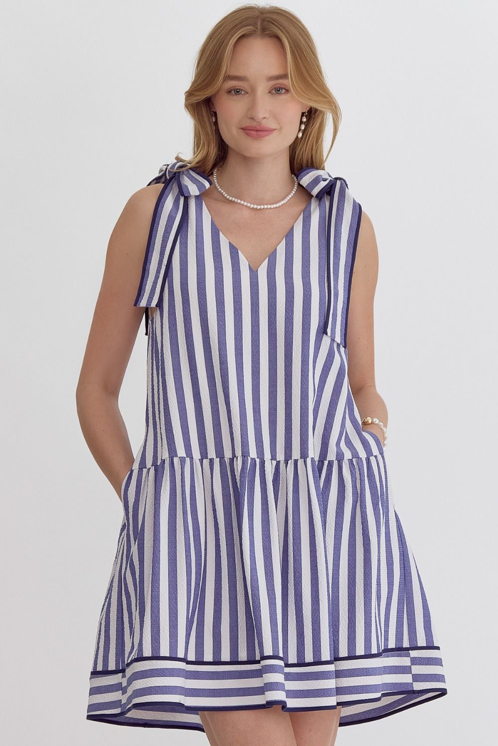 V-NECK DRESS WITH TIES AT SHOULDER