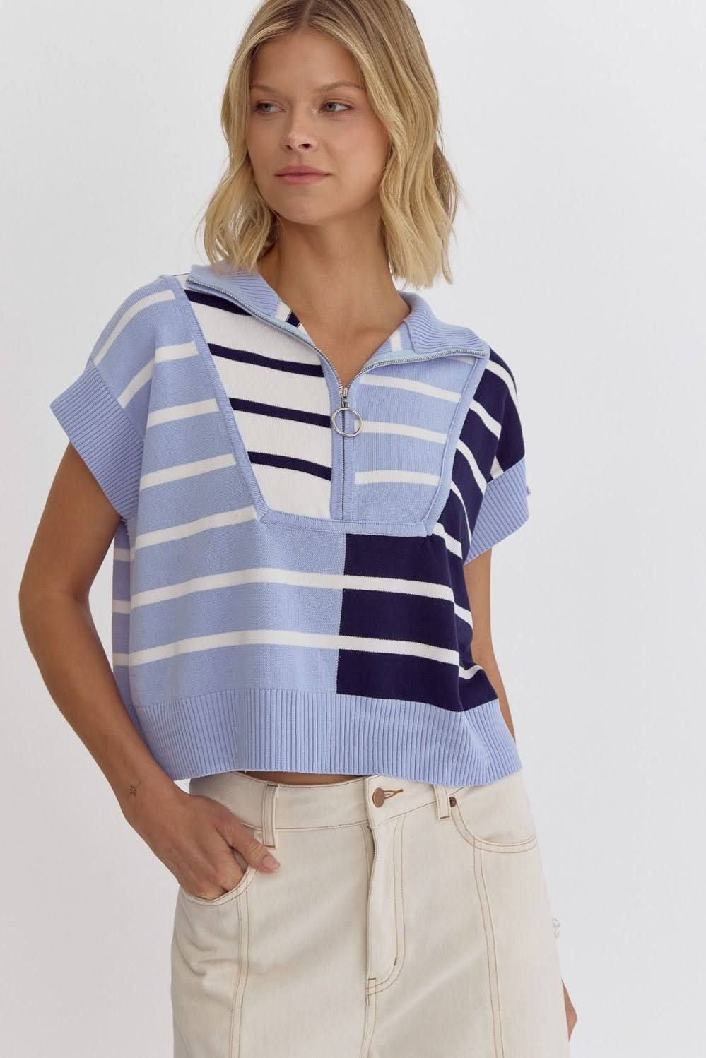 STRIPED QUARTERZIP TOP