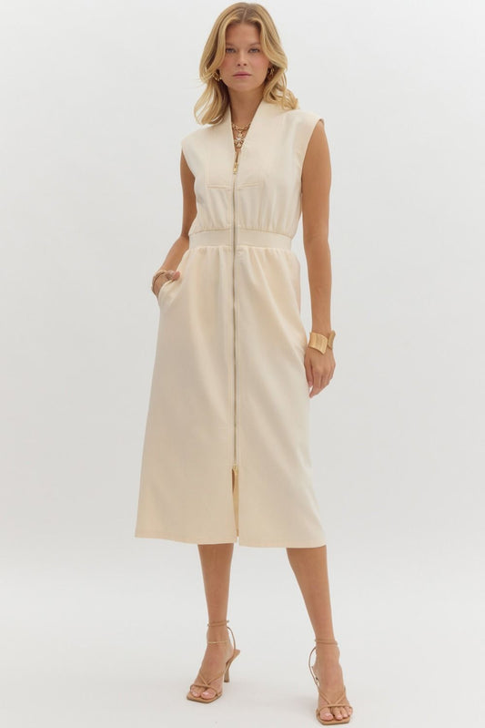 Sleeveless Zippered Midi Dress