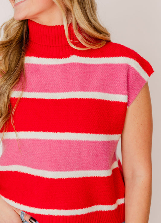 Striped Knit Turtleneck Sweater