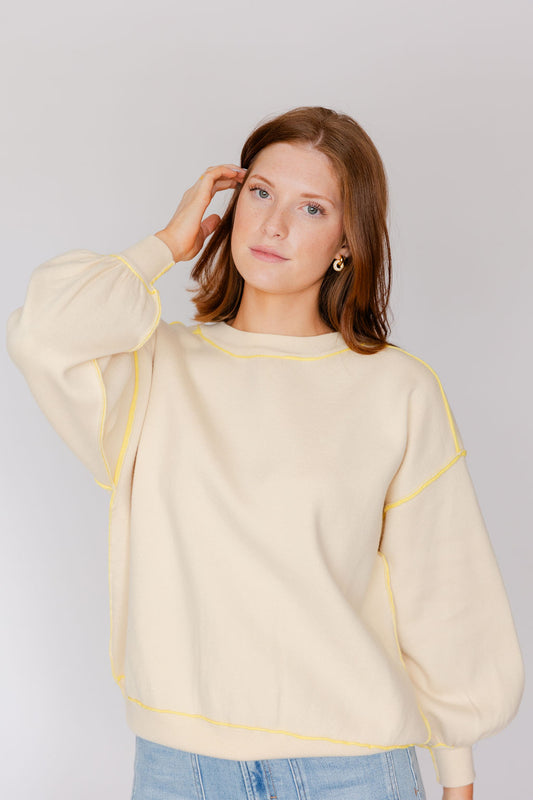 LONG SLEEVE CREW NECK CONTRAST SEAM SWEATER