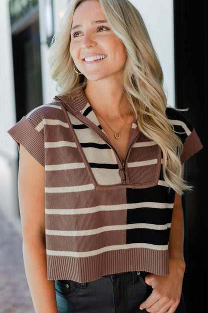 STRIPED QUARTERZIP TOP