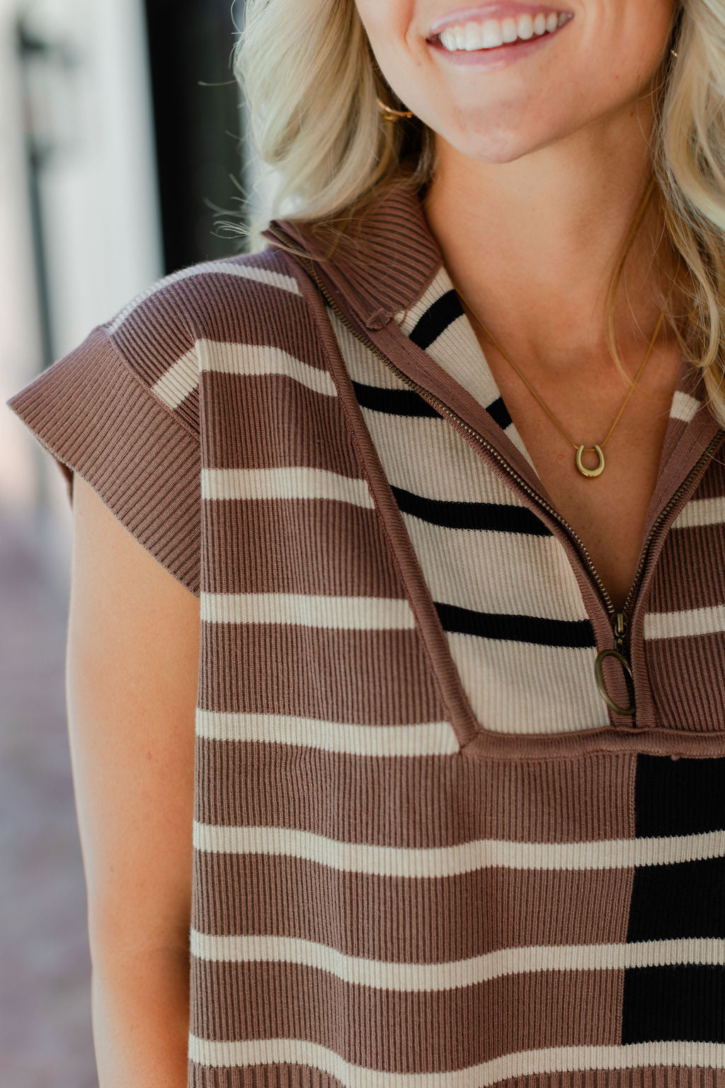 STRIPED QUARTERZIP TOP