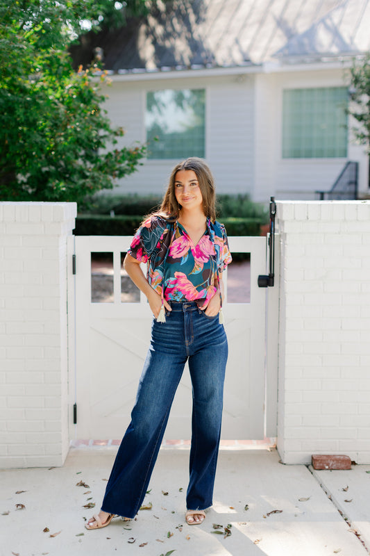 FLORAL TASSEL TIE TOP