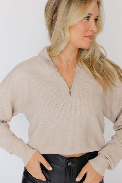 Dolman Half Zip Textured Sweater