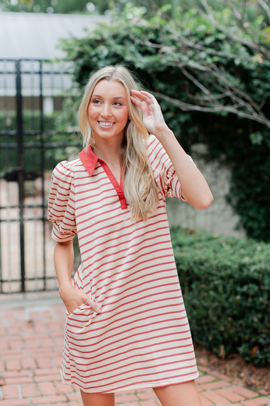 COLLARED STRIPE DRESS