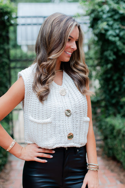 SWEATER VEST WITH GOLD BUTTON DETAIL