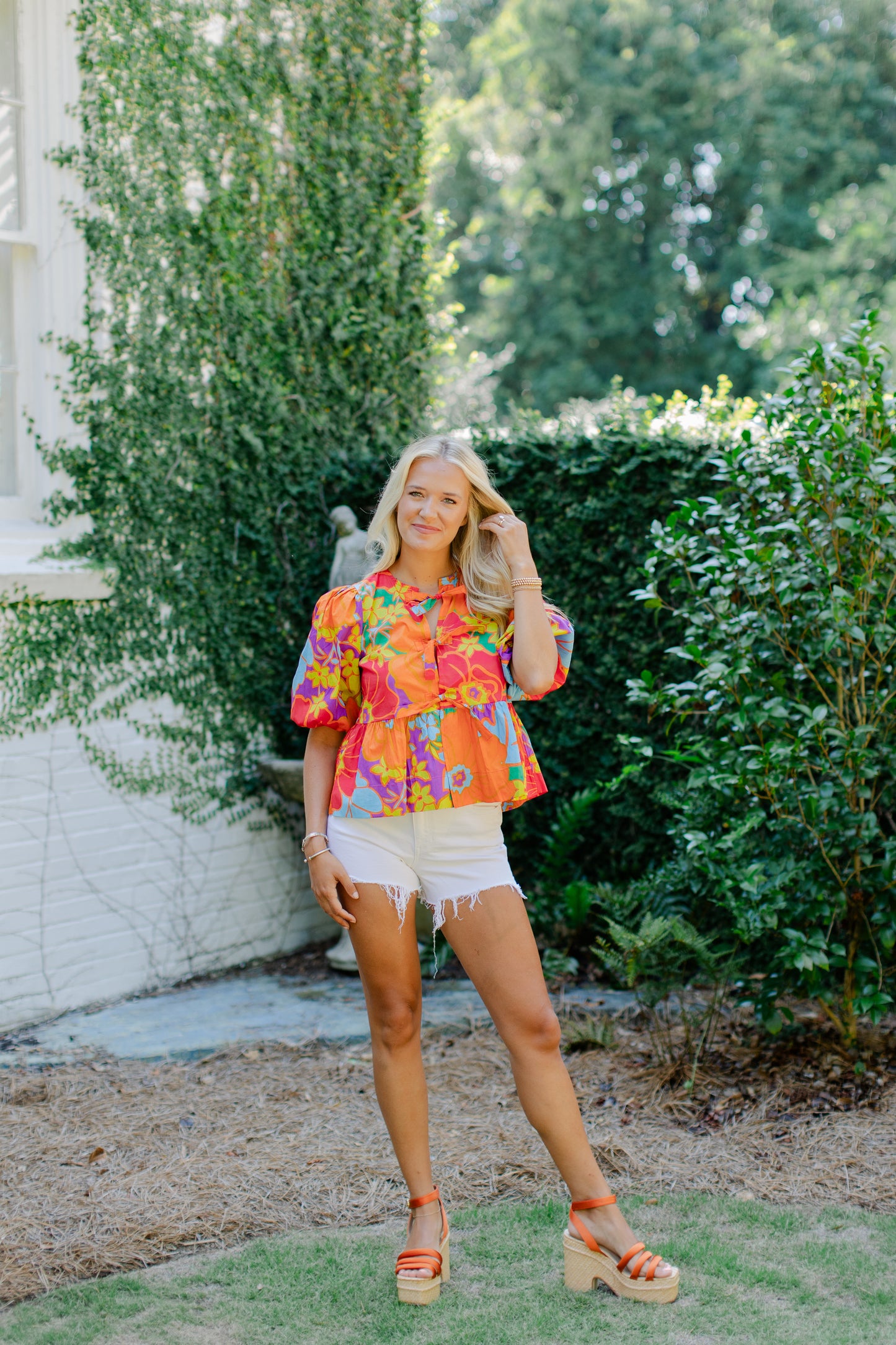 FLORAL TIE FRONT TOP