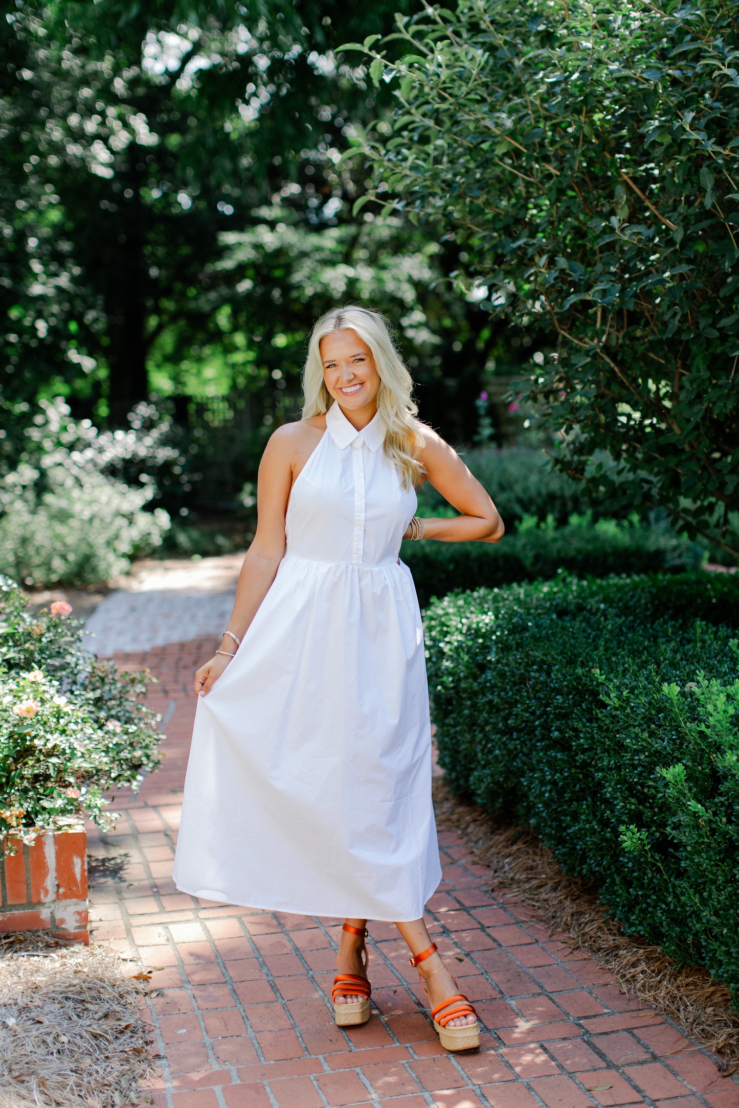 BUTTON DOWN MIDI DRESS WITH OPEN BACK