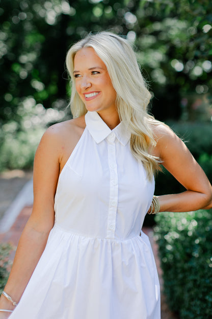 BUTTON DOWN MIDI DRESS WITH OPEN BACK