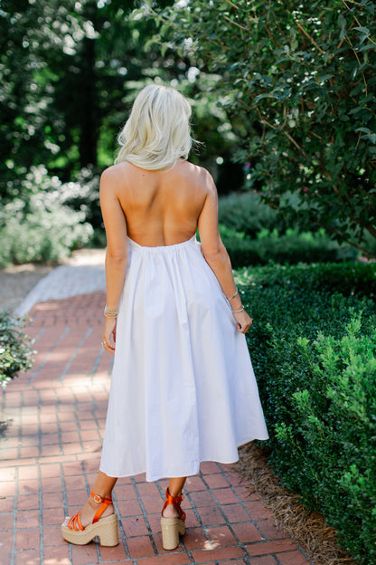 BUTTON DOWN MIDI DRESS WITH OPEN BACK