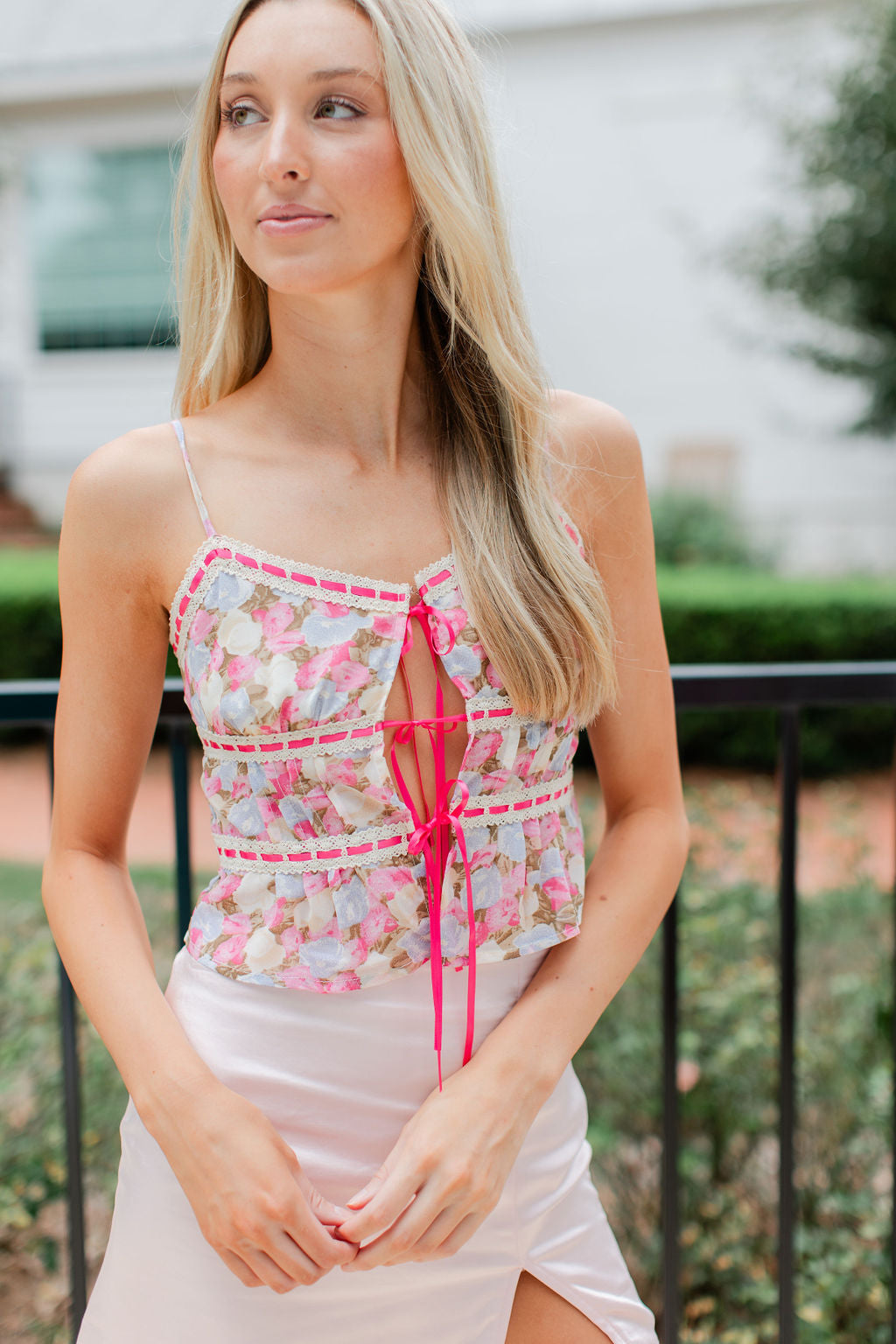 CHIFFON TIE FRONT CAMI BLOUSE