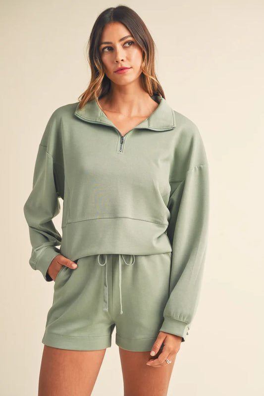 Half Zip Top & Shorts Set