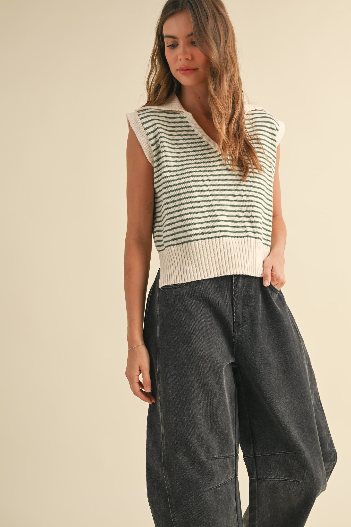 Striped Sleeveless Knit Top