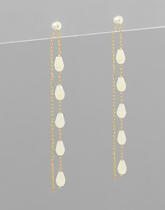 Glass Beads Dangle Chain Earwire Earring