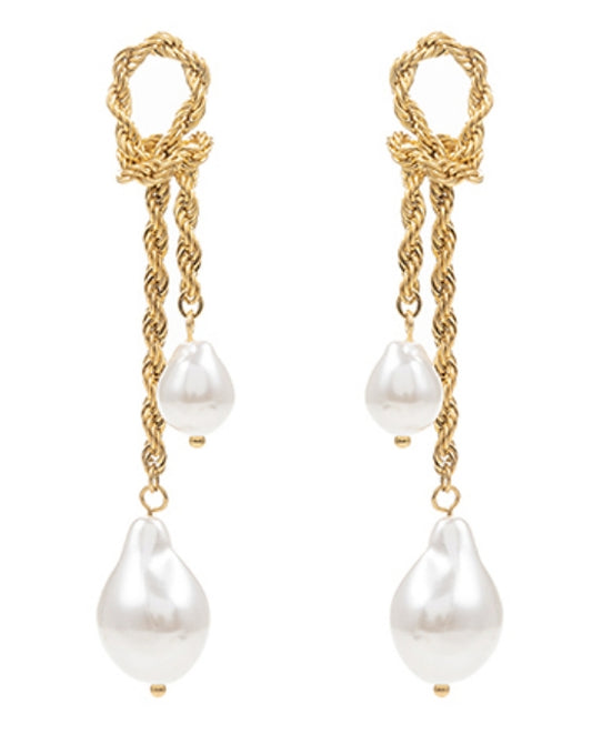 Pearl & Knot Rope Chain Linear Earrings