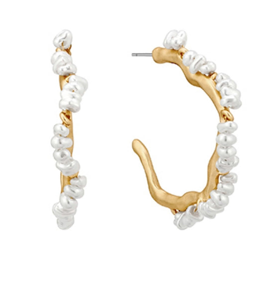 Trimmed Pearl Uneven Shape Hoops