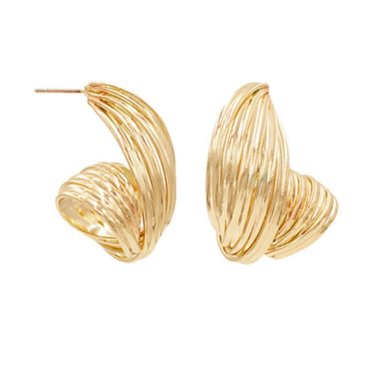 Textured Wave Brass Earrings