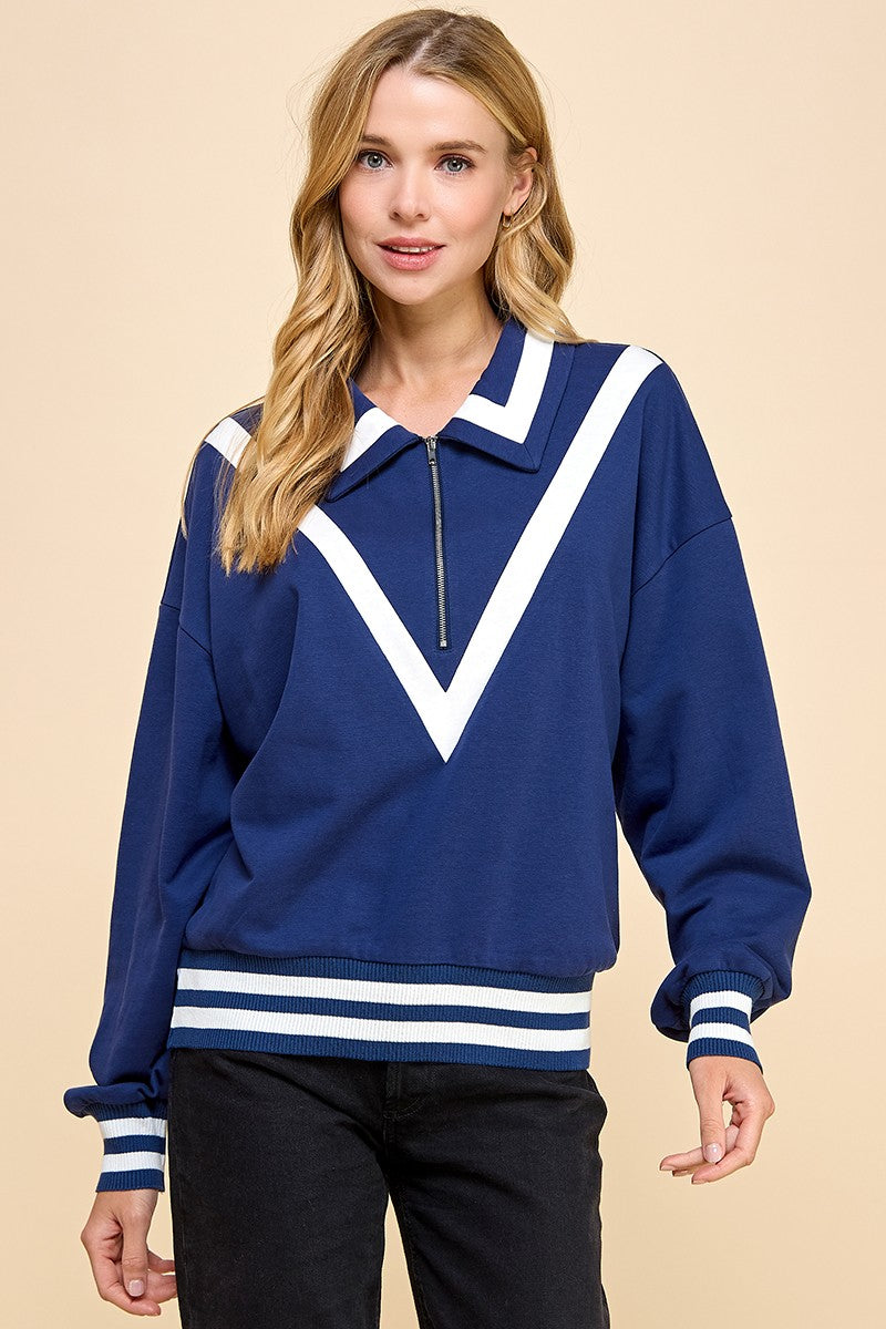 QUARTER ZIP COLLARED SWEATSHIRT