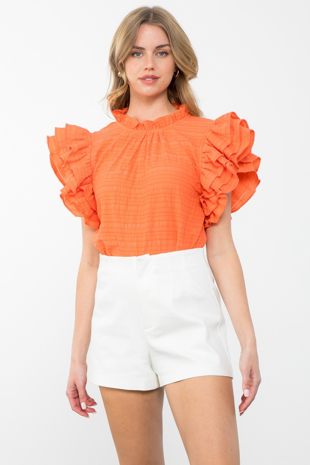 RUFFLE SLEEVE TEXTURED TOP