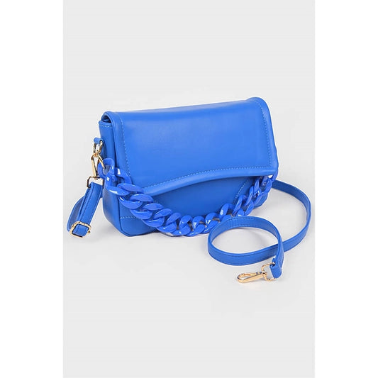 FAUX LEATHER BAG WITH ACRYLIC CHAIN DETAIL