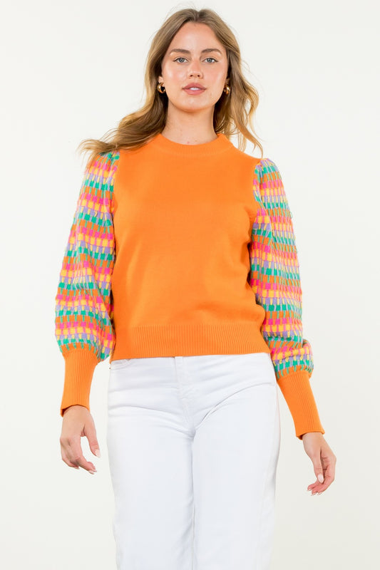 KNITTED BISHOP SLEEVE SWEATER